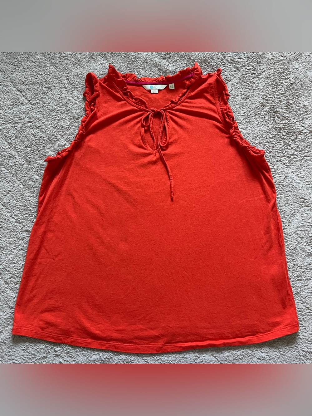 Boden Red Orange Ruffle Neck Blouse Preppy Minimalist Cottage Quiet Luxury Sz 14